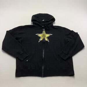 One Industries Hoodie Mens Large Black Rockstar Zip Fleece Sweatshirt Graphic